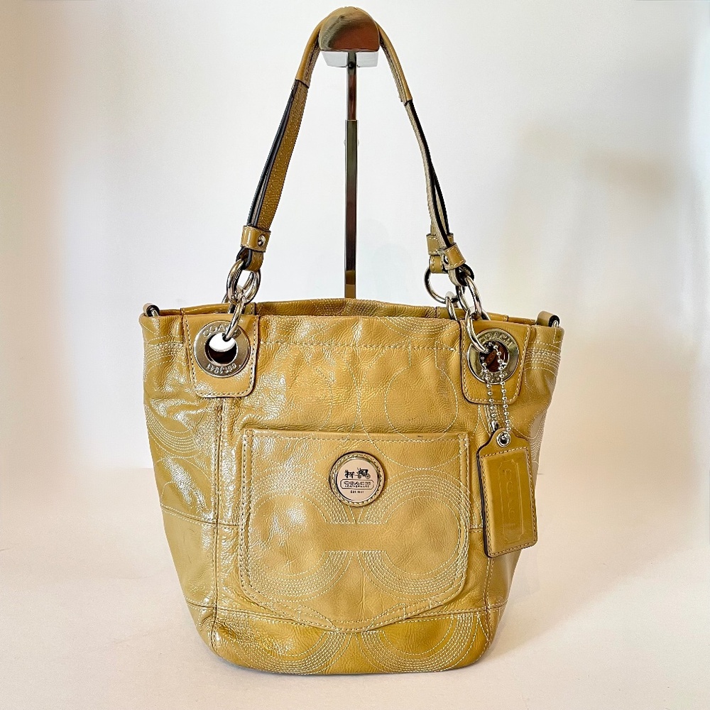 Coach Alex Stitched Patent Small Tote Signature Bag